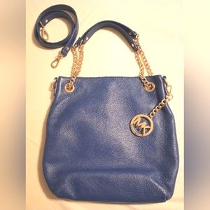 EUC Michael Kors Royal Blue Shoulder Bag convertible to crossbody bag with chain